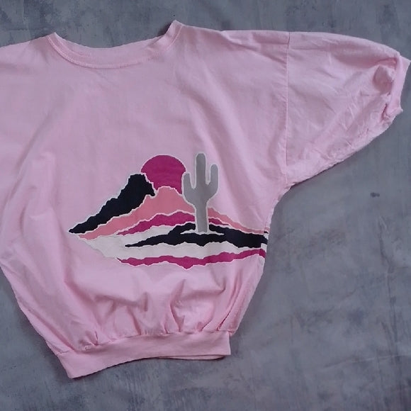Vintage 90s Pink Desert Sunrise with Cactus Double Sided SHIRT UNISEX