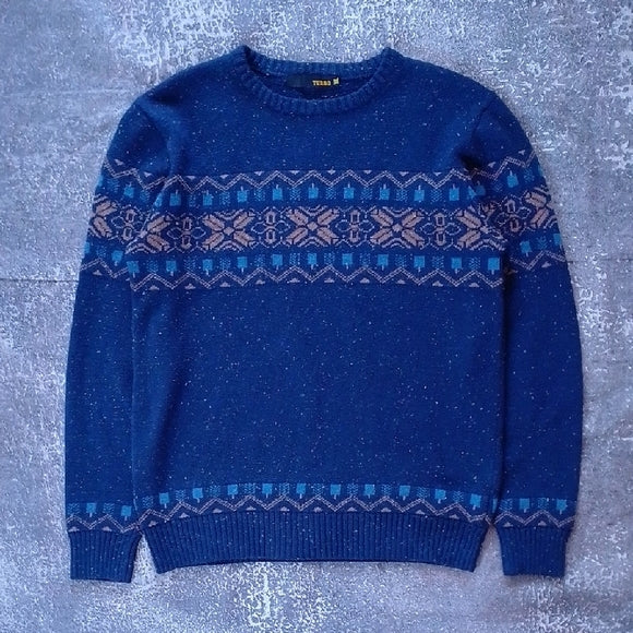VINTAGE 90s Blue Nortic Patterned Sweater