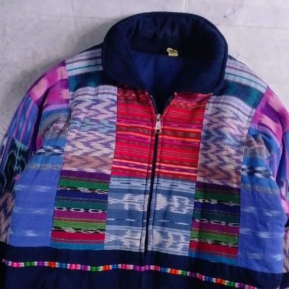 Vintage Handmade Guatemalan Patchwork Jacket – Colourful Cotton Bomber
