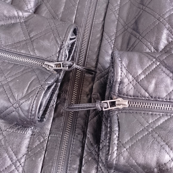 Quilted Faux Leather Jacket - Black - CLEO