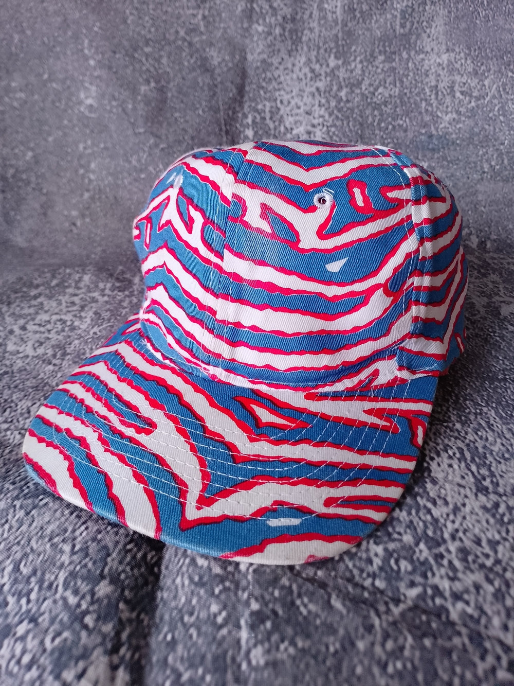Vintage RED/Blue Zebra Print snap-back Hat