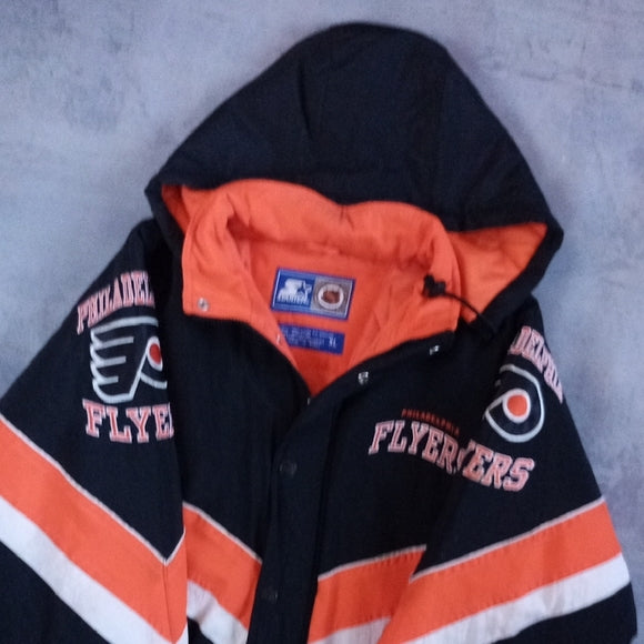 Vintage 90s Starter Philadelphia Flyers Black and Orange Jacket Full Zip