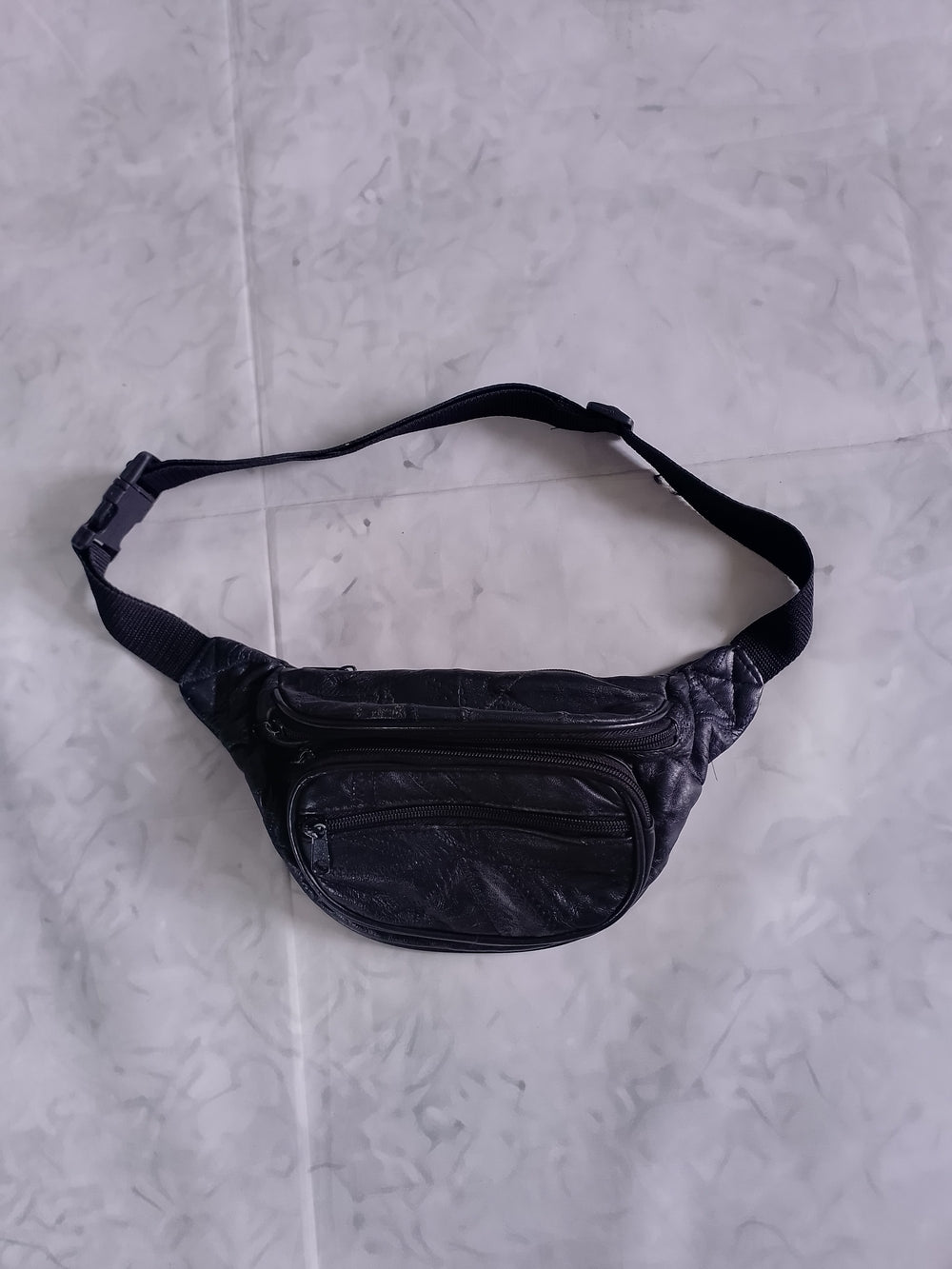 Vintage Black Leather fanny Pack Waist Bag UNISEX