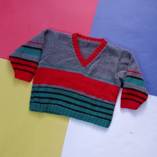 Vintage Kids Essential Knitted Striped V-Neck Sweater