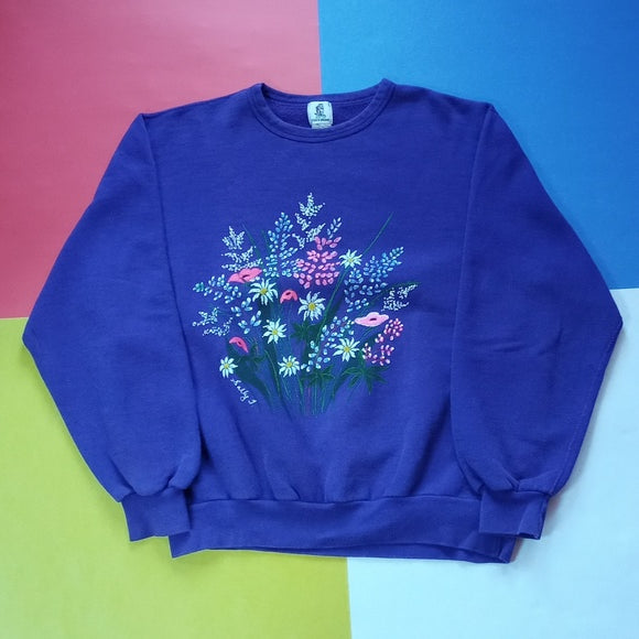 Vintage 90s Hand painted Floral/Flowers Crewneck Sweater