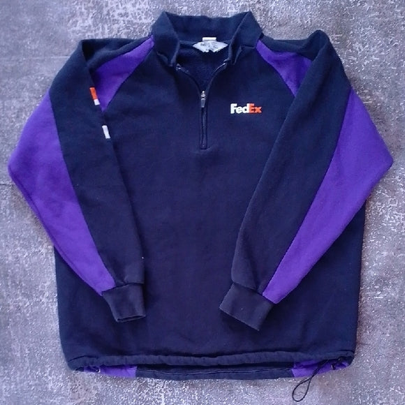Vintage FedEx Men's Black and Purple Zip-Up Sweater Stan Herman