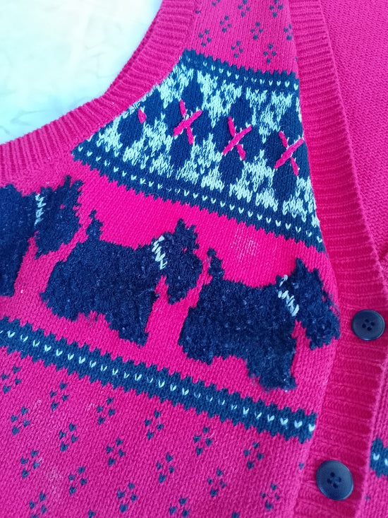 Vintage 90s Scottish Terrier Knit Dog Pattern Button-Up Sweater Vest