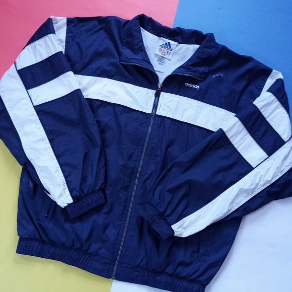 Vintage 90s Adidas Striped Blue Essential Windbreaker Jacket