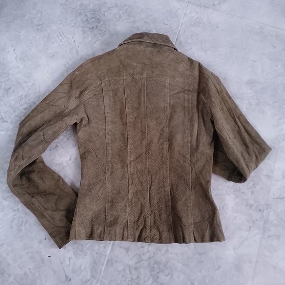 Vintage Green Suede Zip-Front Jacket LEATHER