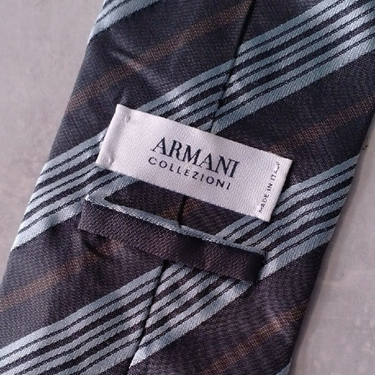 Armani Collezioni Men's Tie - Black and Silver Stripes MADE IN ITALY