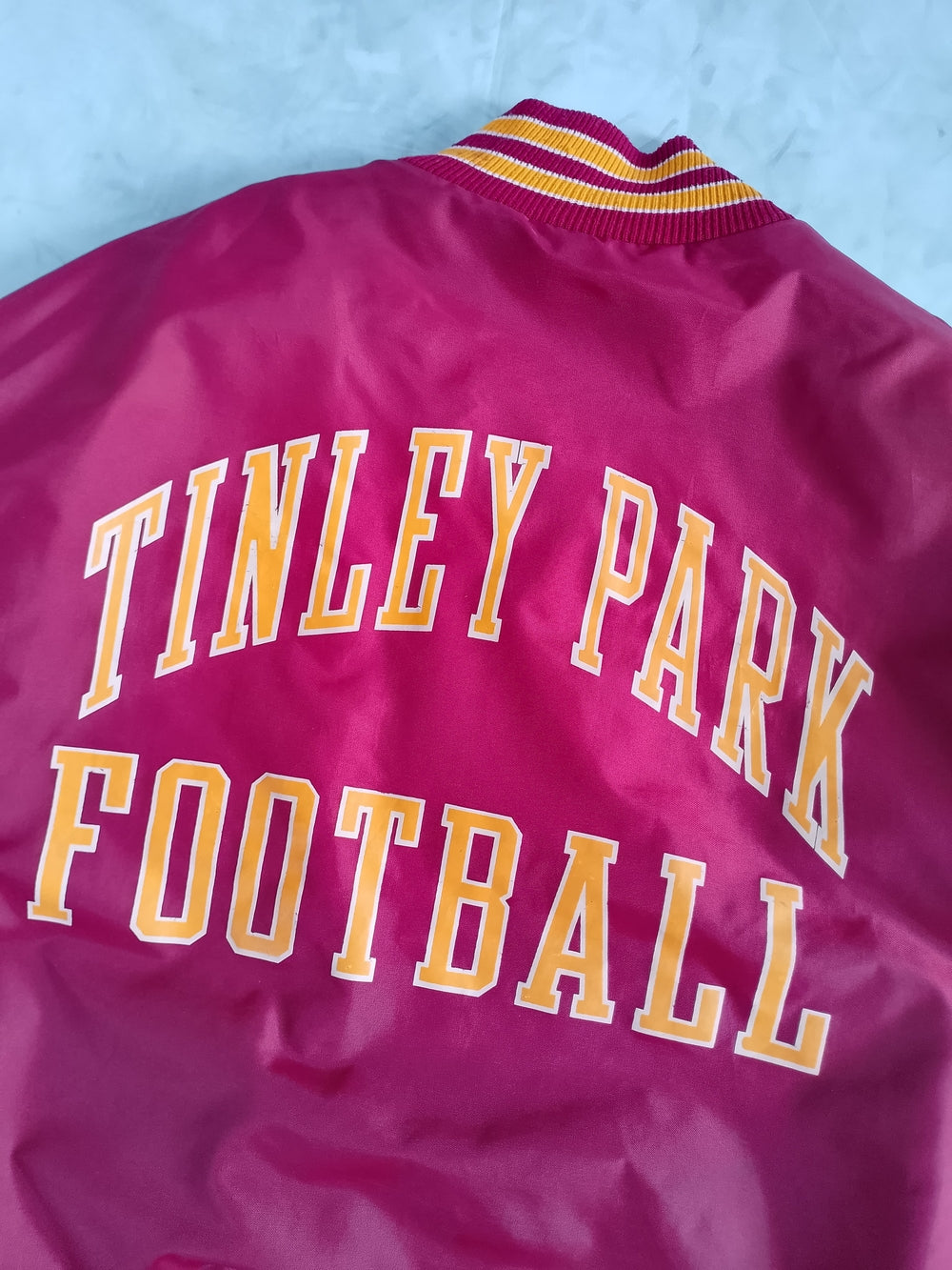 Vintage 90s MIKE Tinley Park Football Satin Jacket - Red with Gold Trim
