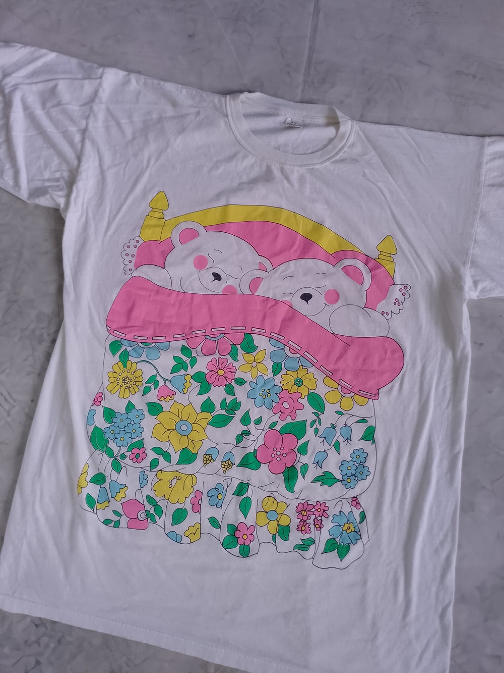Vintage 90s Sleeping Bears in Floral Bed T-Shirt