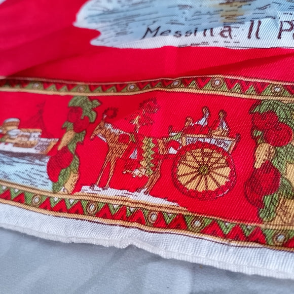 Vintage Italy Landmarks Silk Scarf Red Italian Cities Souvenir Scarf Palermo