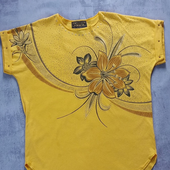 Vintage 90s Floral Graphic Print T-Shirt PICADILLY FASHIONS