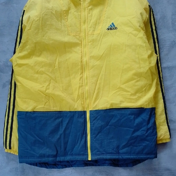 VINTAGE 90s ADIDAS YELLOW ESSENTIAL WINTER JACKET WITH HOOD