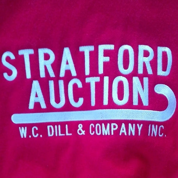 VINTAGE Red and White Stratford Auction Varsity Jacket WOOL/LEATHER