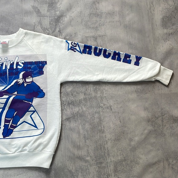 Vintage 90s GIRLS HOCKEY Left Wing Whitehead Crewneck Sweater