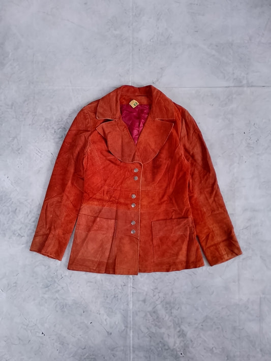 VINTAGE Suede Button-Front Jacket in Rust Orange