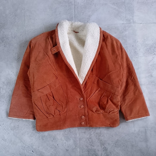 Vintage 80s Leather Sherpa Lined Jacket Shearling Collar