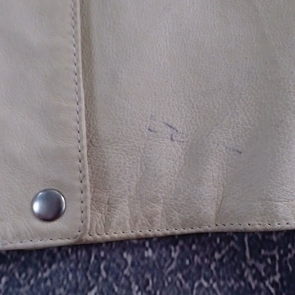 Danier Cream Leather Jacket With Forest Silhouette Inside