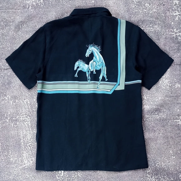 Men's Black Shirt with Blue Accents