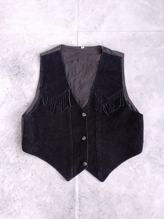 Vintage Black Suede Fringe Western Vest