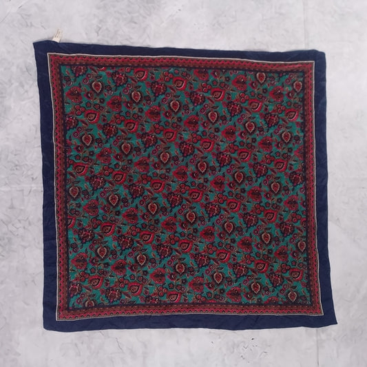 Vintage Floral Patterned Scarf Blue Multicolor 29” Polyester Made in Italy