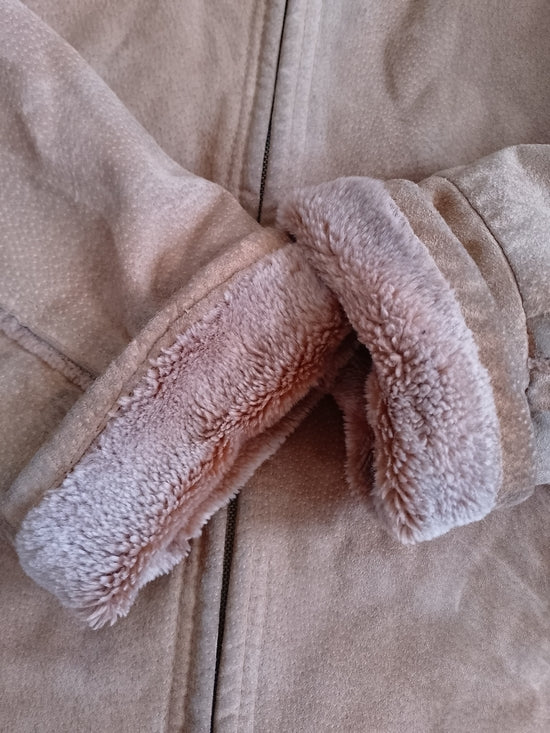 Y2K Cherokee Suede Tan Faux Teddy Shearling Zip Jacket