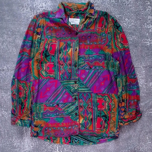 VINTAGE 90s FRESH PRINCE AUNT VIV Colorful Geometric Button-Up Shirt UNISEX