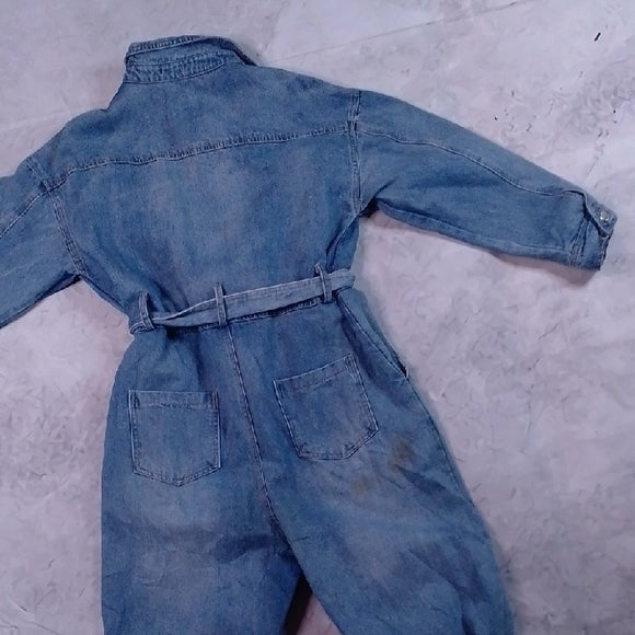 Denim Jumpsuit with Belt Workwear