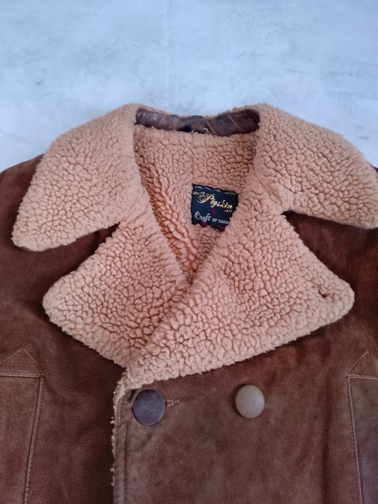 Vintage Leather/Suede Sherpa Double-Breasted Casual Overcoat Craft Of Canada