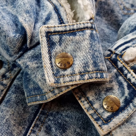 Vintage Stonewash Bomber Denim Sherpa Button-Up Jacket