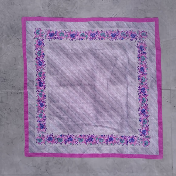 Vintage Floral Silk Scarf Purple White Square Scarf 26” Retro Neck Head Scarf
