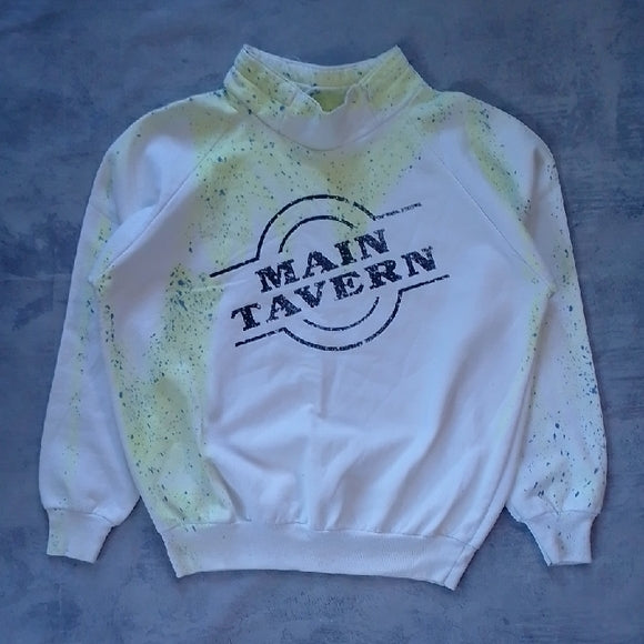 Vintage 90s Main Tavern White Sweatshirt with Splatter Design NEON UNISEX