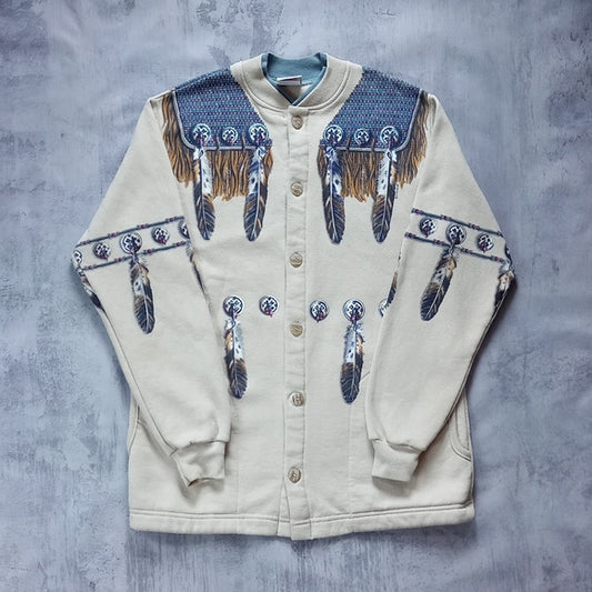 Vintage Native Indigenous Cardigan Feathers Art unlimited Sportswear Sweater