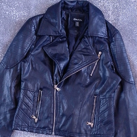 Biker Style Black Faux Leather Jacket
