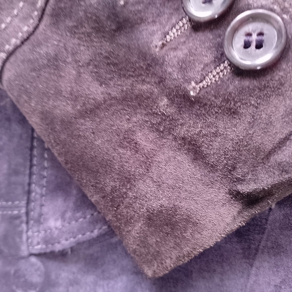 Danier Leather Suede Button-Front Blazer Jacket - Deep Purple