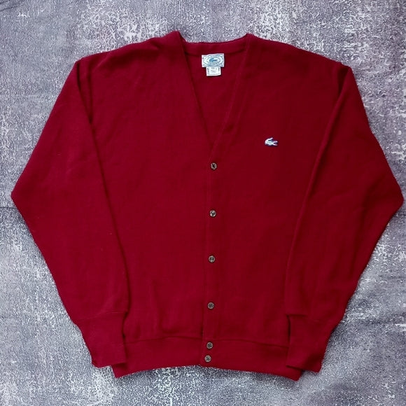 Vintage 1970s IZOD Lacoste Men's Red Cardigan Sweater