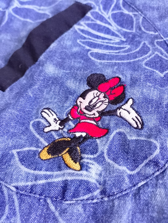 Vintage Disney Mickey Unlimited Denim Floral Pattern Dress with Embroidered Mick