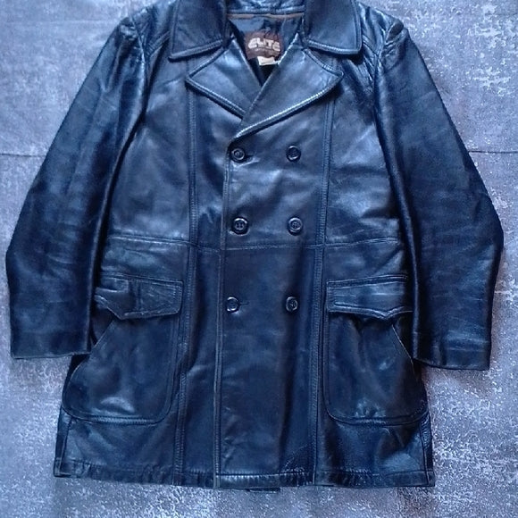 VINTAGE ELITE SPORTSWEAR Black Leather Men's Coat