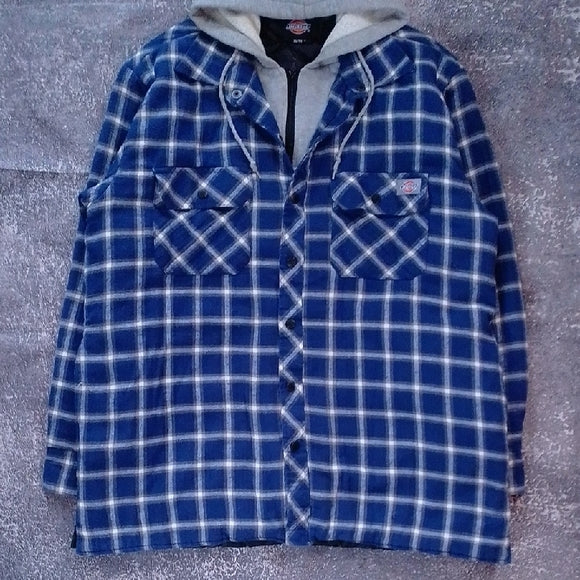 Dickies Navy Checkered Hooded Shirt Jacket