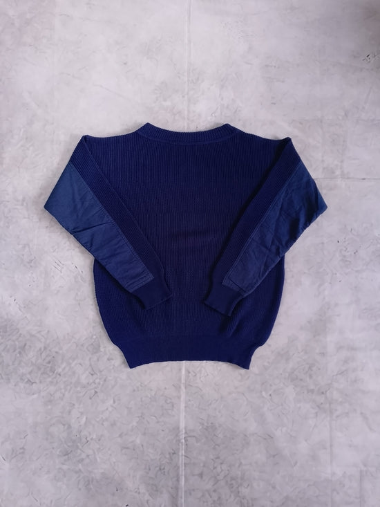 Vintage 90s Navy Blue Mixed-Media Sweater VIA FARINO
