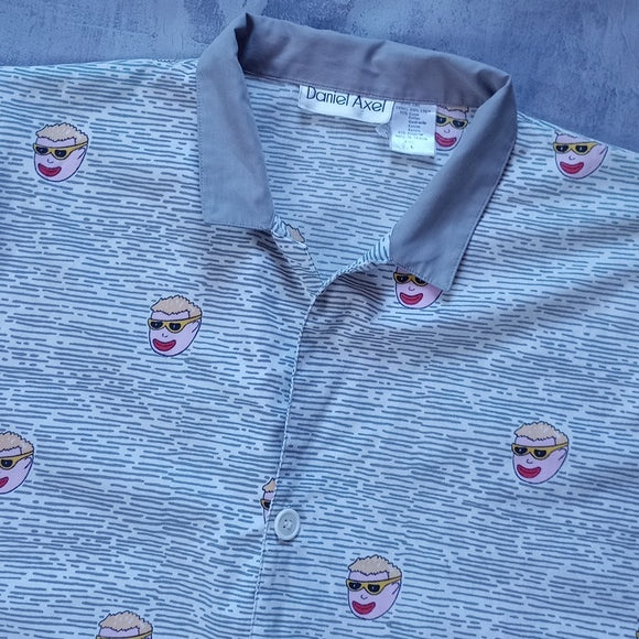 VINTAGE 90s Daniel Axel Guy With Shades Print Polo Shirt